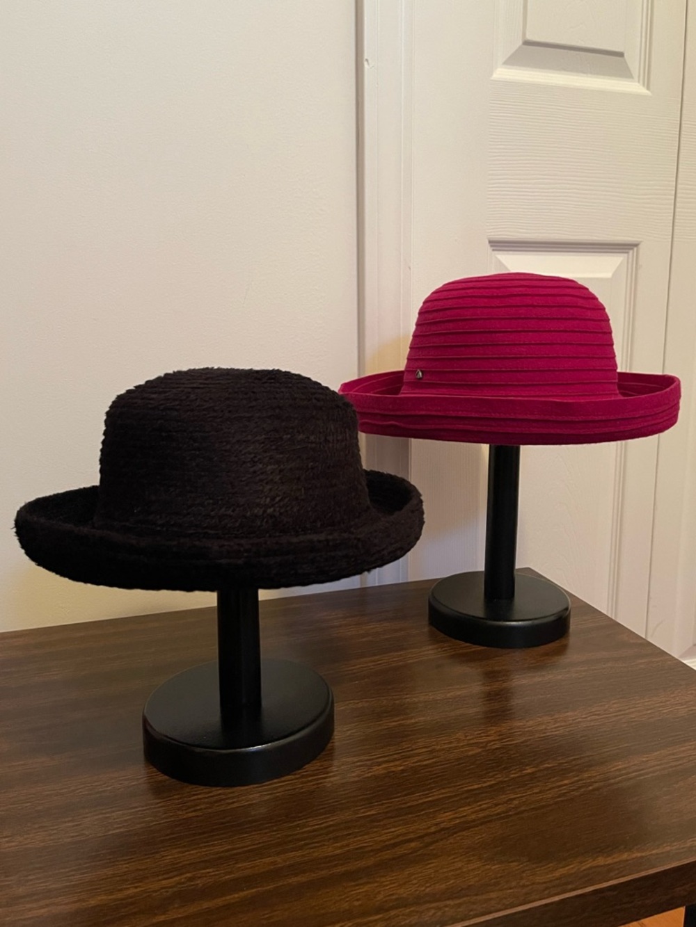 Vintage 90s Style Hat Bundle - Black & Pink Rolled Brim Bucket Hats